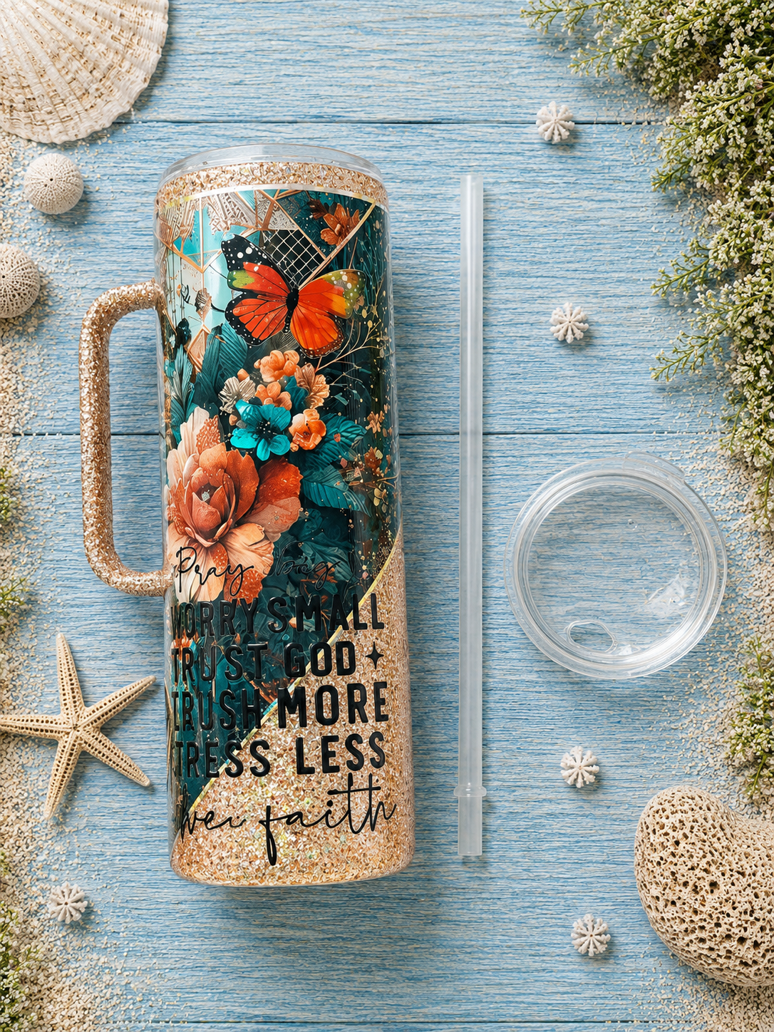 Pray More, Worry Less | Faith & Butterfly Tumbler 🦋✨