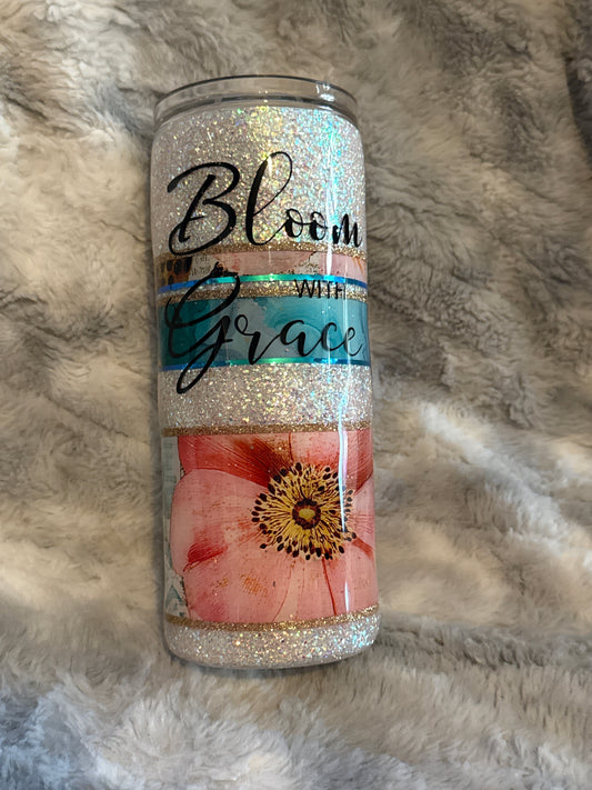 Bloom With Grace | Floral Glitter Tumbler 🌸✨