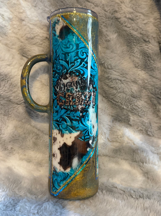 Beautifully Wild | Turquoise Western Cowhide Tumbler 🤠 ✨