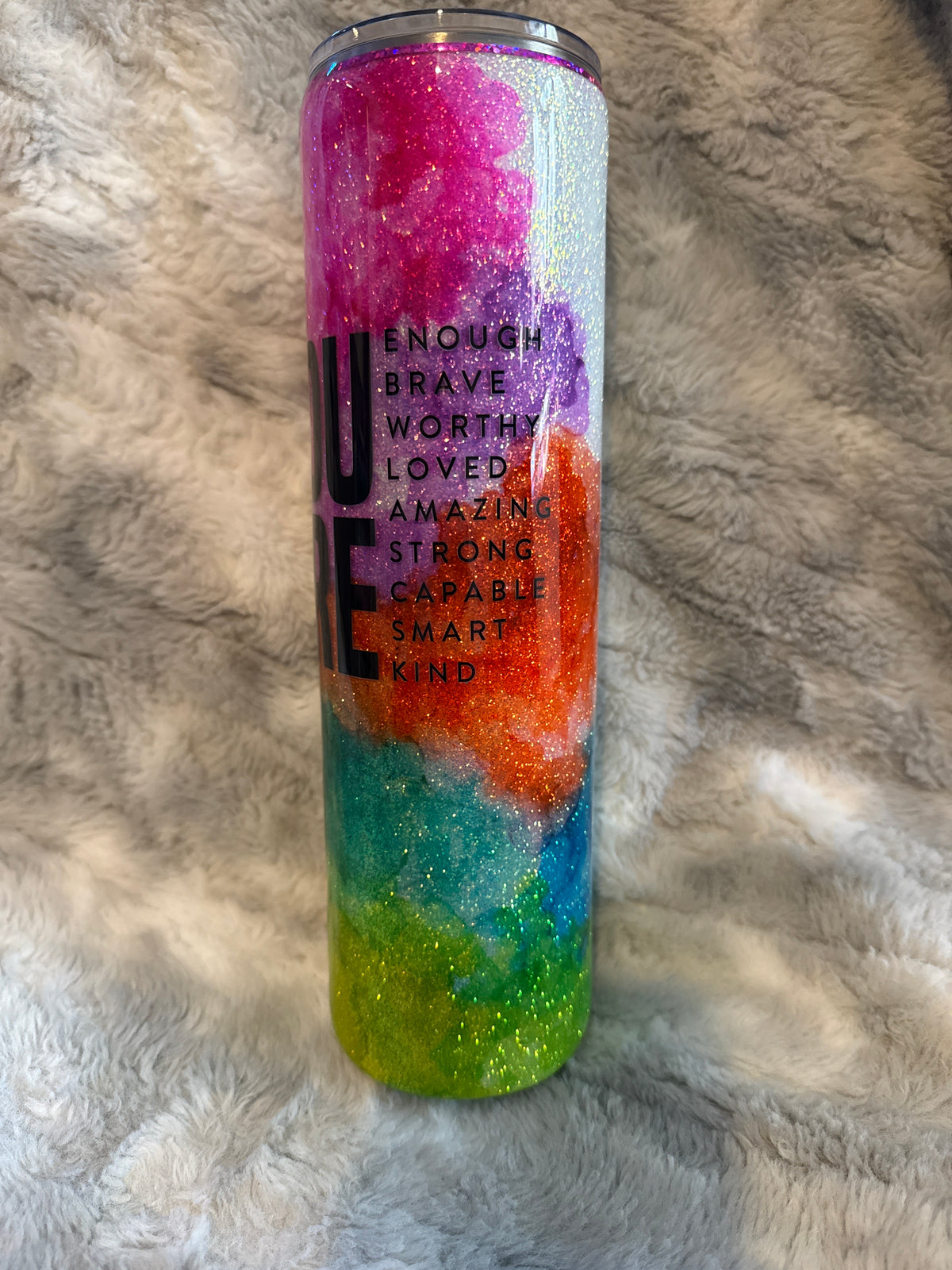 You Are Enough | Rainbow Glitter 32oz Tumbler.🌈✨💕