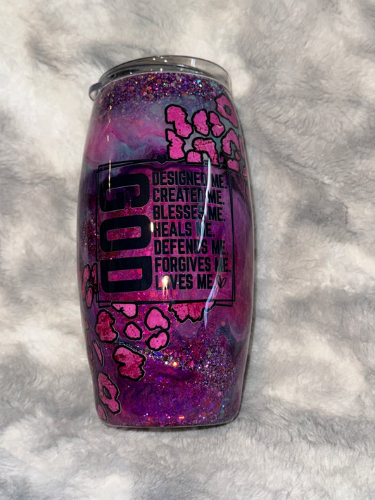 Designed by God | Pink Leopard Glitter Tumbler💕✨