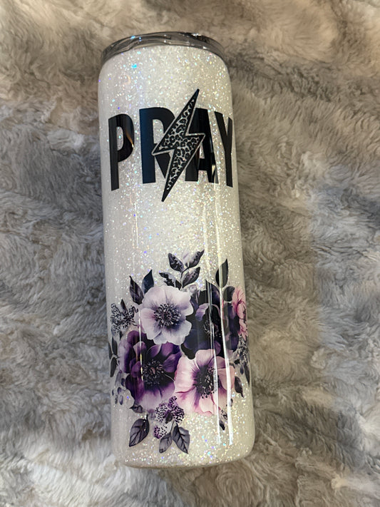 Pray Boldly | Floral Leopard Glitter Tumbler. 🖤 ⚡️🌸