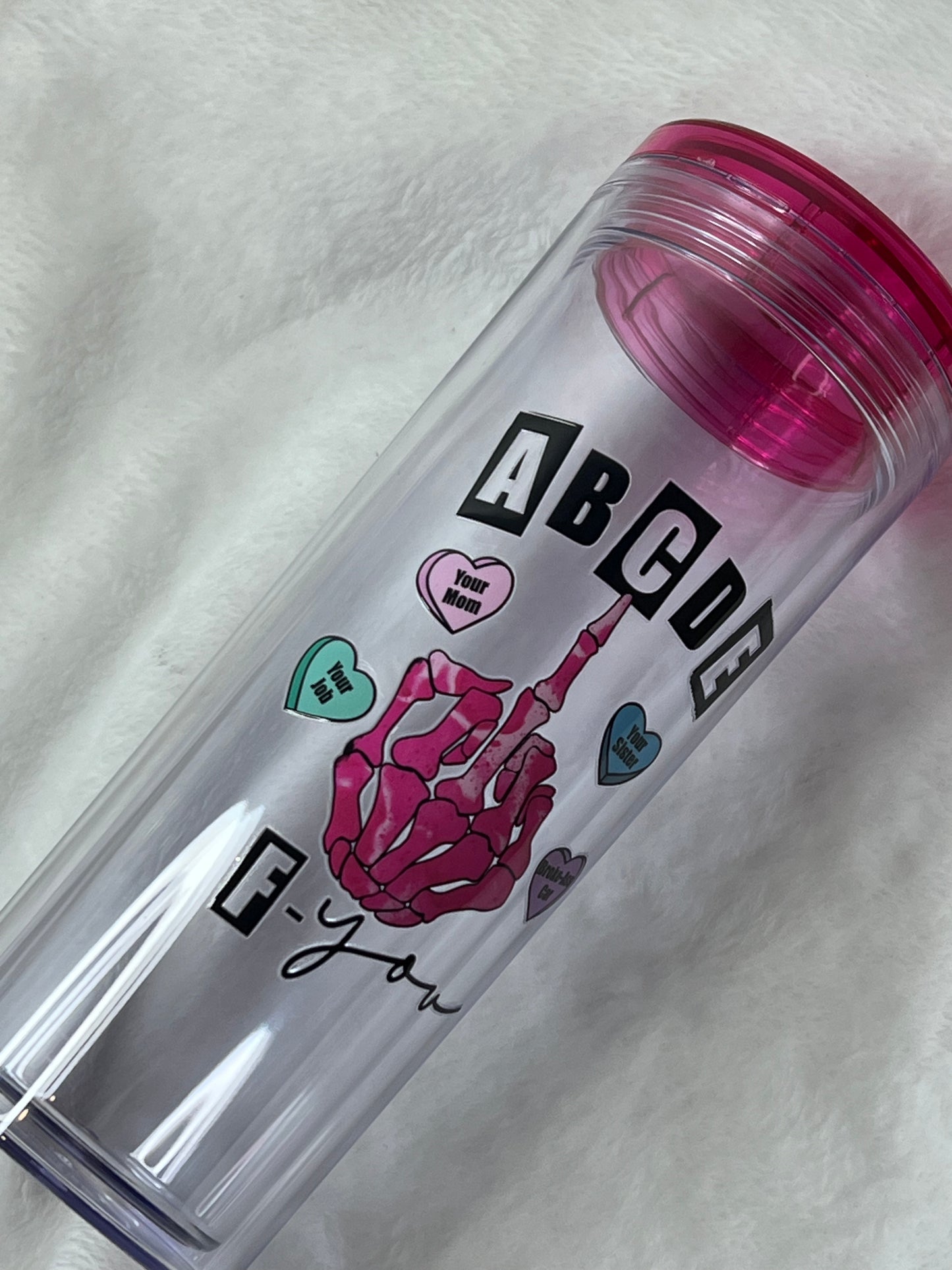 ABCD F-U pink tumbler