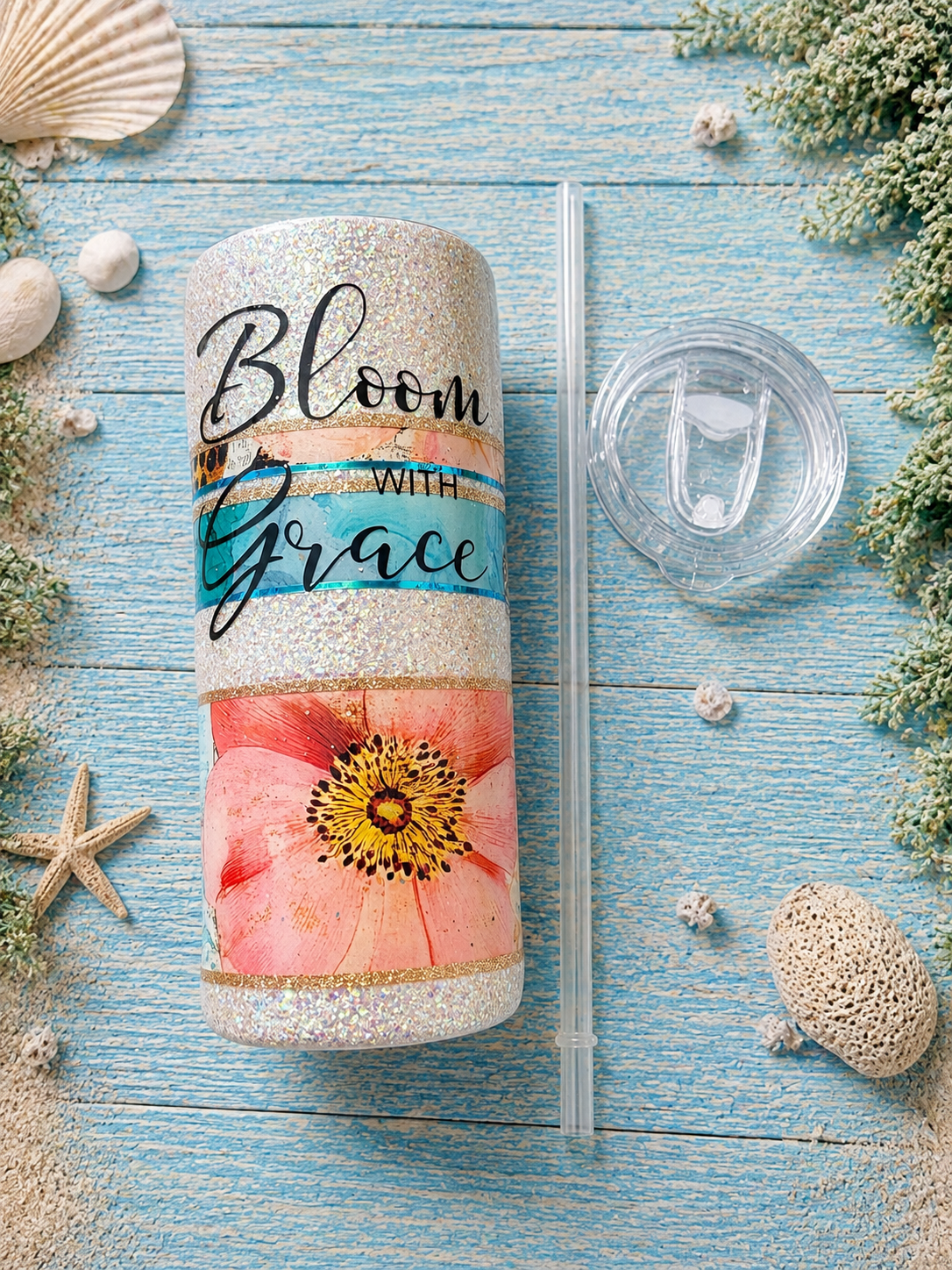 Bloom With Grace | Floral Glitter Tumbler 🌸✨